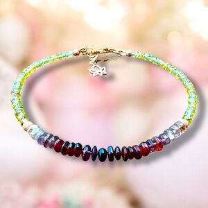 New Natural Burgundy Spinel and Champagne Sapphire Bracelet 14k Rose Gold Filled